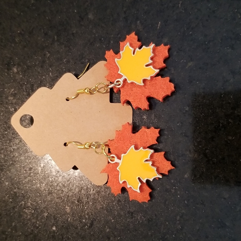 Fall Leaves Earrings with Felt Leaves